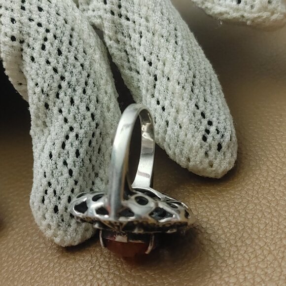 Filigree Ring Size 6 Baltic Amber Sterling Silver 925 Vintage Antique Style - Picture 11 of 15